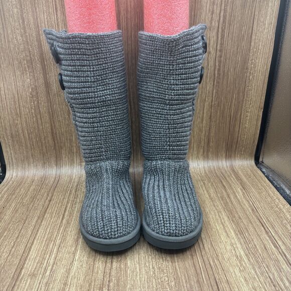 UGG Australia Boots Youth 3 Cardy Winter Snow Gray Knitted Button Mid Calf NEW - Picture 2 of 9